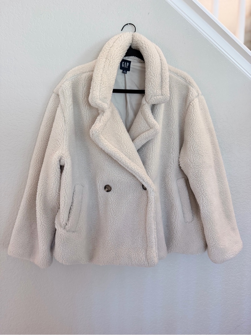 GAP Cream Sherpa Teddy Coat Double Breasted Jacket XL